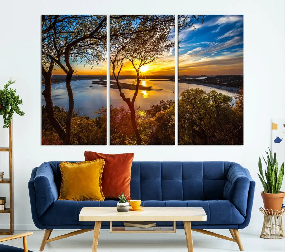 Captivating Lake and Sunset Canvas Print Nature Tree Wall Art for Living Room Decor