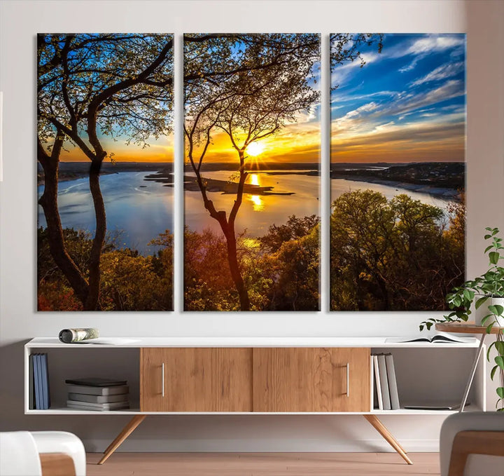 Captivating Lake and Sunset Canvas Print Nature Tree Wall Art for Living Room Decor