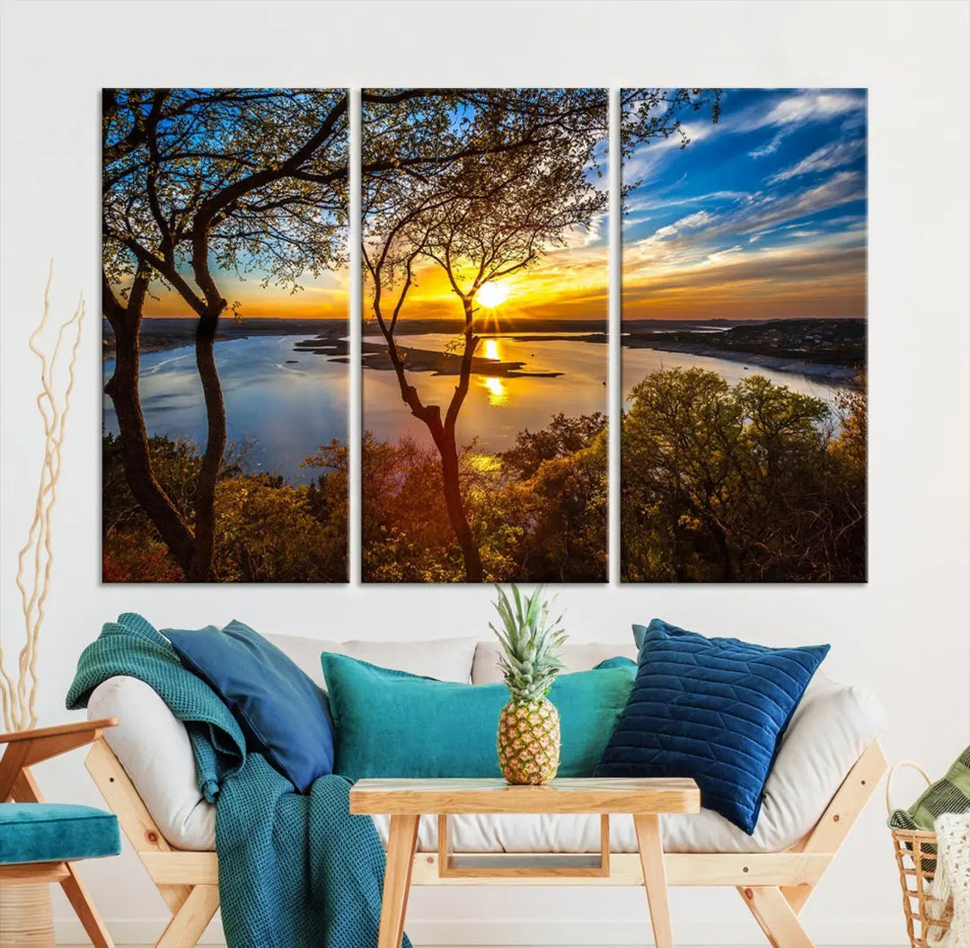 Captivating Lake and Sunset Canvas Print Nature Tree Wall Art for Living Room Decor