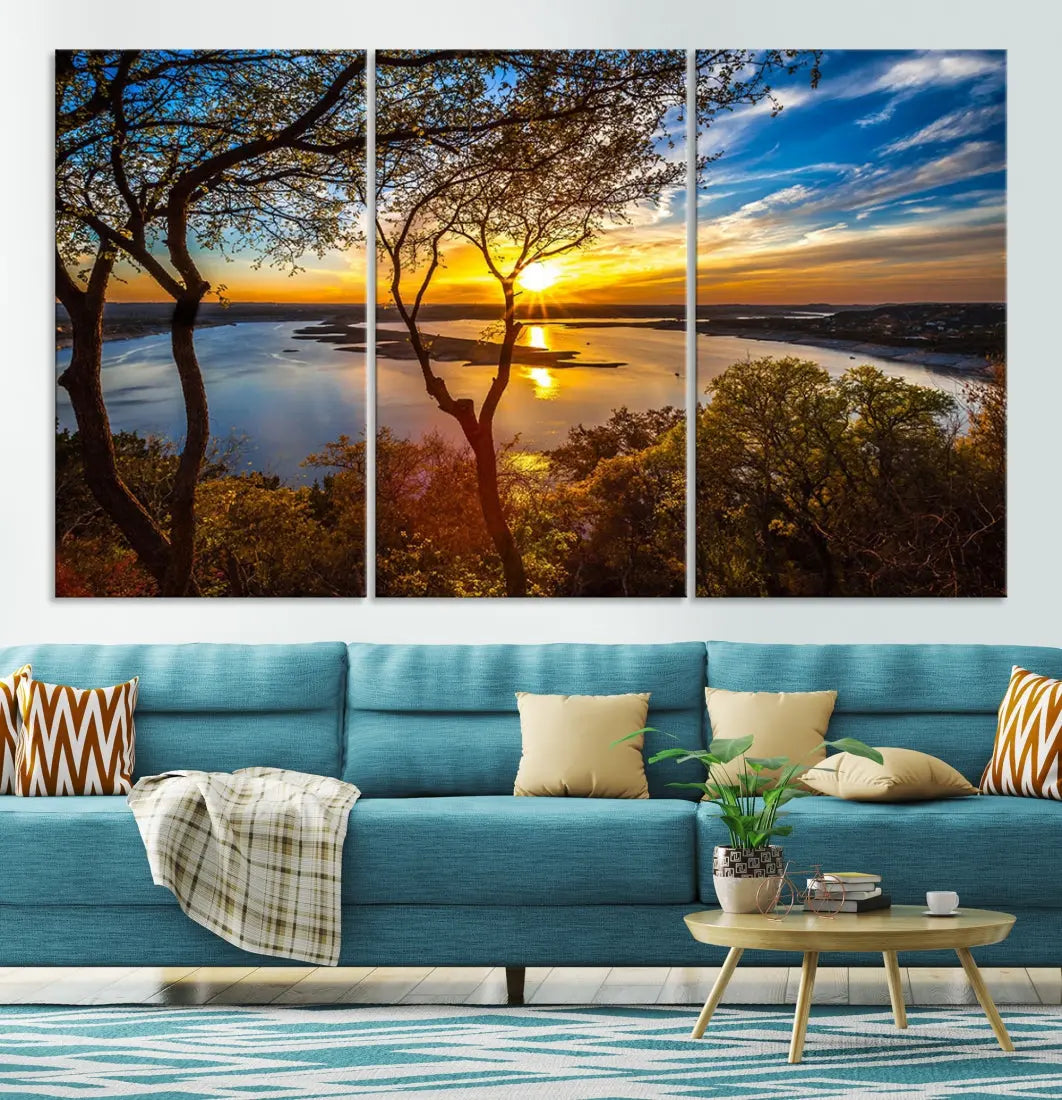 Captivating Lake and Sunset Canvas Print Nature Tree Wall Art for Living Room Decor