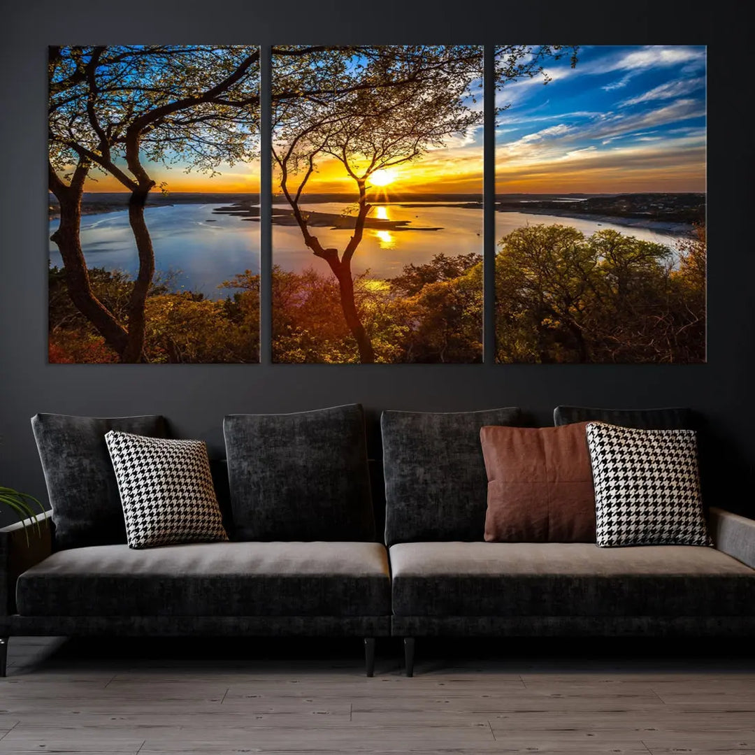 Captivating Lake and Sunset Canvas Print Nature Tree Wall Art for Living Room Decor