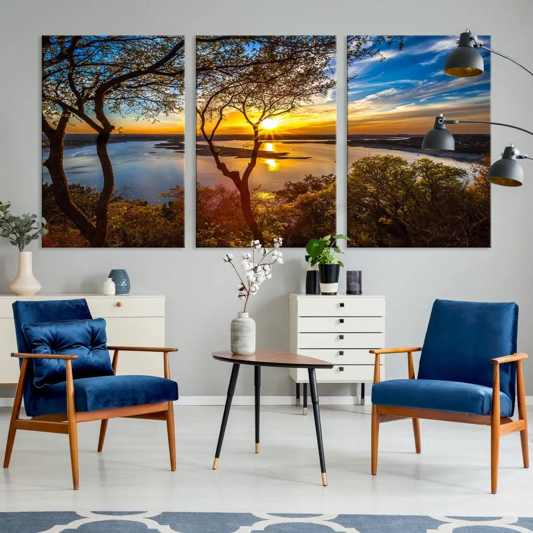 Captivating Lake and Sunset Canvas Print Nature Tree Wall Art for Living Room Decor