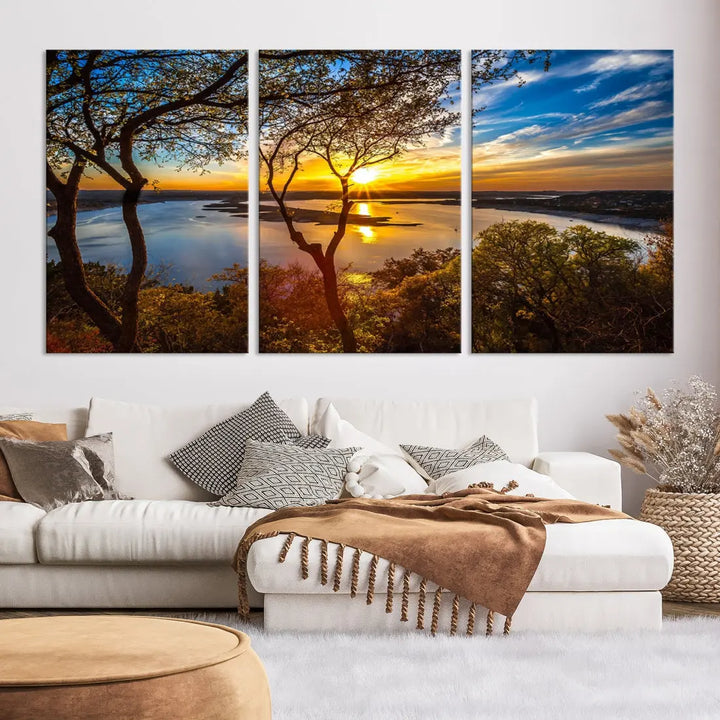 Captivating Lake and Sunset Canvas Print Nature Tree Wall Art for Living Room Decor