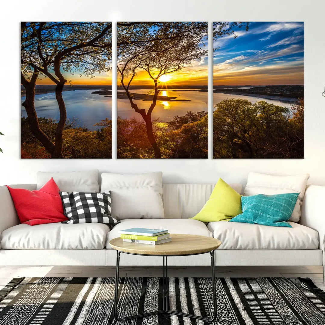 Captivating Lake and Sunset Canvas Print Nature Tree Wall Art for Living Room Decor