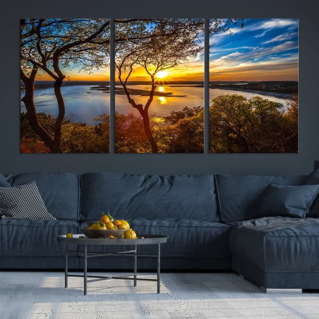 Captivating Lake and Sunset Canvas Print Nature Tree Wall Art for Living Room Decor