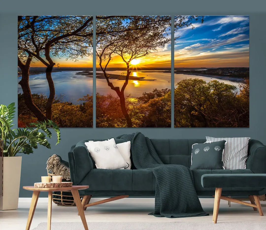 Captivating Lake and Sunset Canvas Print Nature Tree Wall Art for Living Room Decor