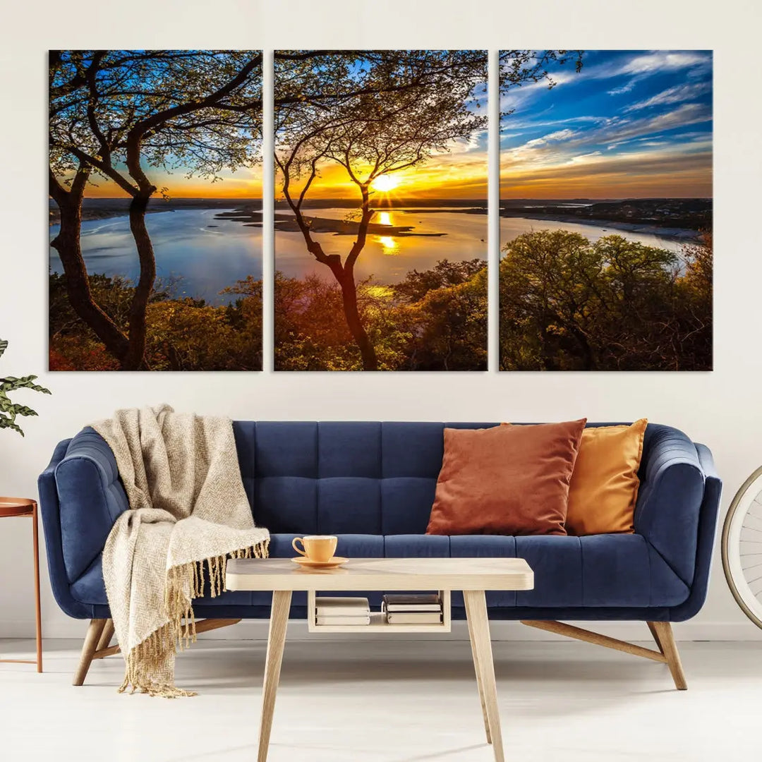 Captivating Lake and Sunset Canvas Print Nature Tree Wall Art for Living Room Decor