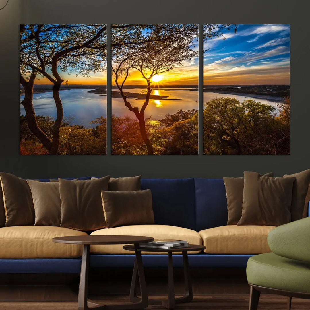 Captivating Lake and Sunset Canvas Print Nature Tree Wall Art for Living Room Decor