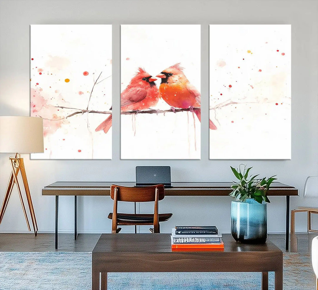 Cardinal Bird Canvas Wall Art - Male and Female Cardinal Print - Nature-Inspired Bird Wall Decor for Home - Vibrant Wildlife Art on Canvas