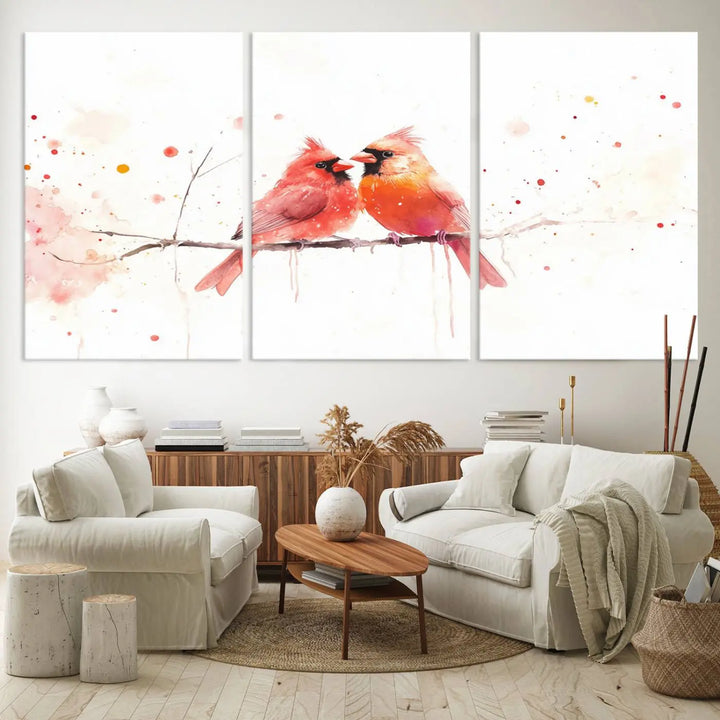 Cardinal Bird Canvas Wall Art - Male and Female Cardinal Print - Nature-Inspired Bird Wall Decor for Home - Vibrant Wildlife Art on Canvas