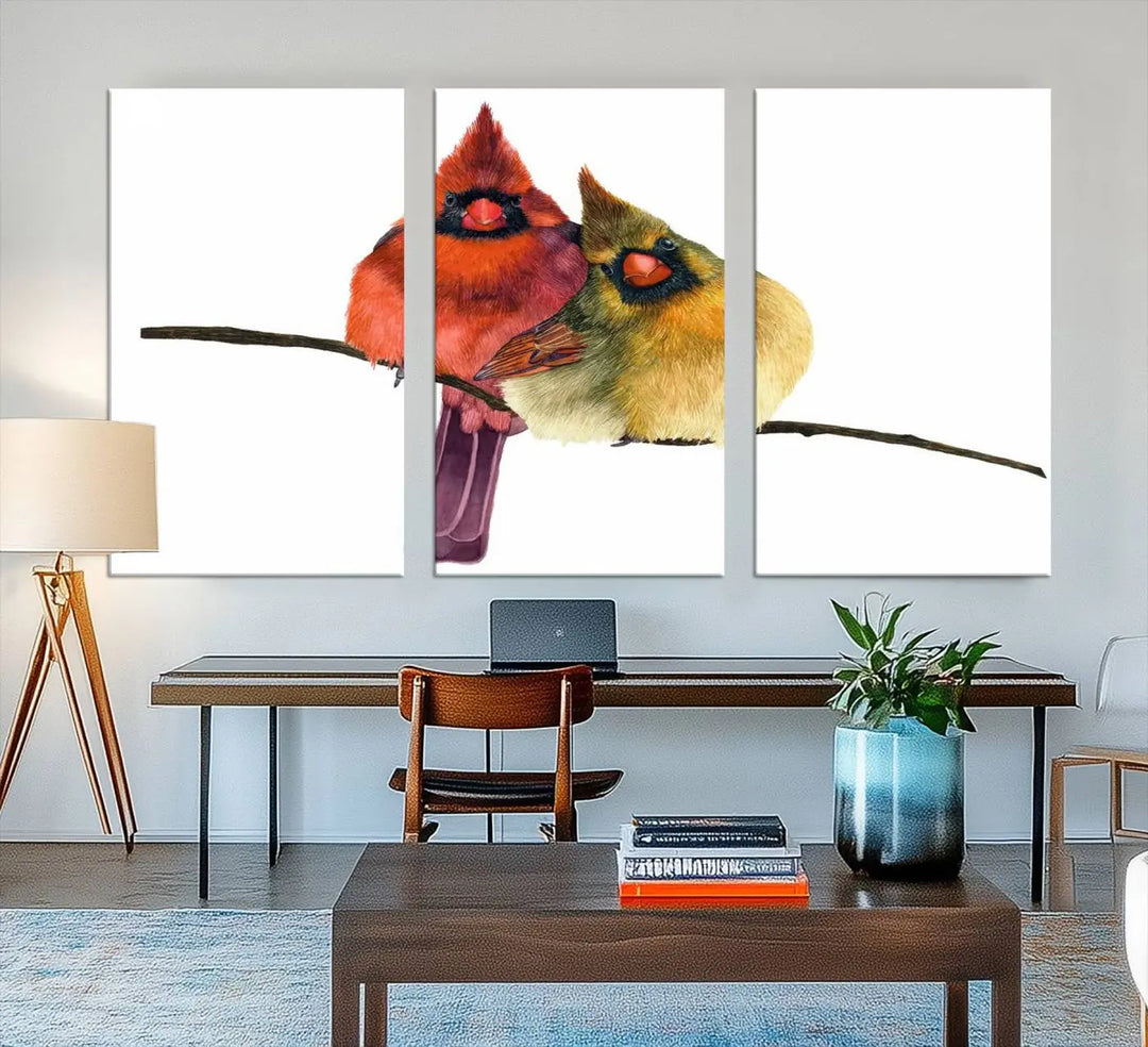 Cardinal Bird Canvas Wall Art - Male and Female Cardinal Print - Nature-Inspired Bird Wall Decor for Home - Vibrant Wildlife Art on Canvas