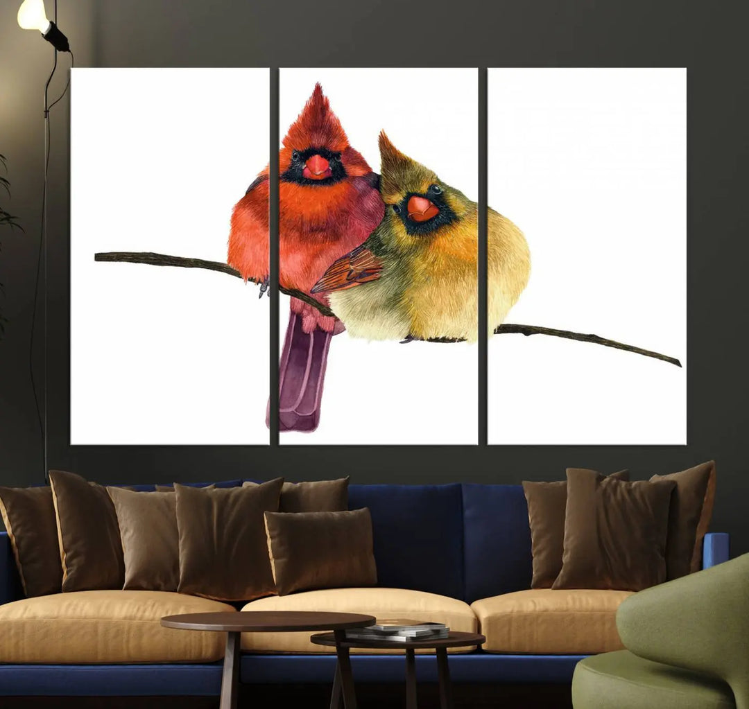 Cardinal Bird Canvas Wall Art - Male and Female Cardinal Print - Nature-Inspired Bird Wall Decor for Home - Vibrant Wildlife Art on Canvas