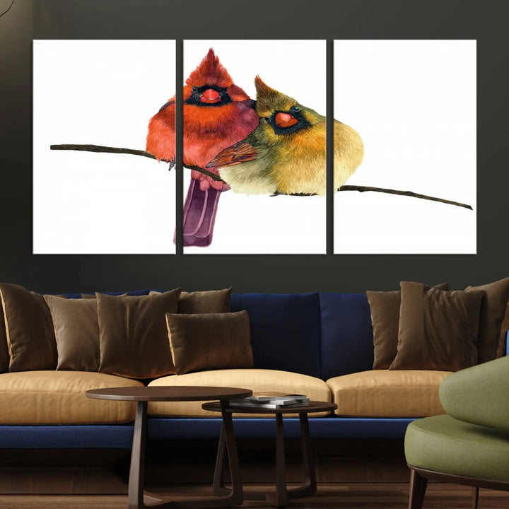 Cardinal Bird Canvas Wall Art - Male and Female Cardinal Print - Nature-Inspired Bird Wall Decor for Home - Vibrant Wildlife Art on Canvas