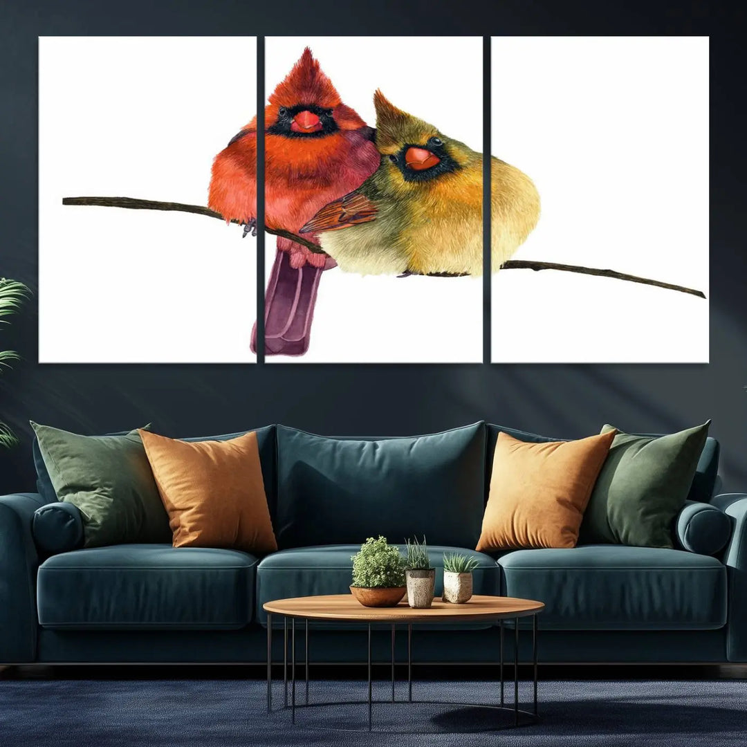 Cardinal Bird Canvas Wall Art - Male and Female Cardinal Print - Nature-Inspired Bird Wall Decor for Home - Vibrant Wildlife Art on Canvas