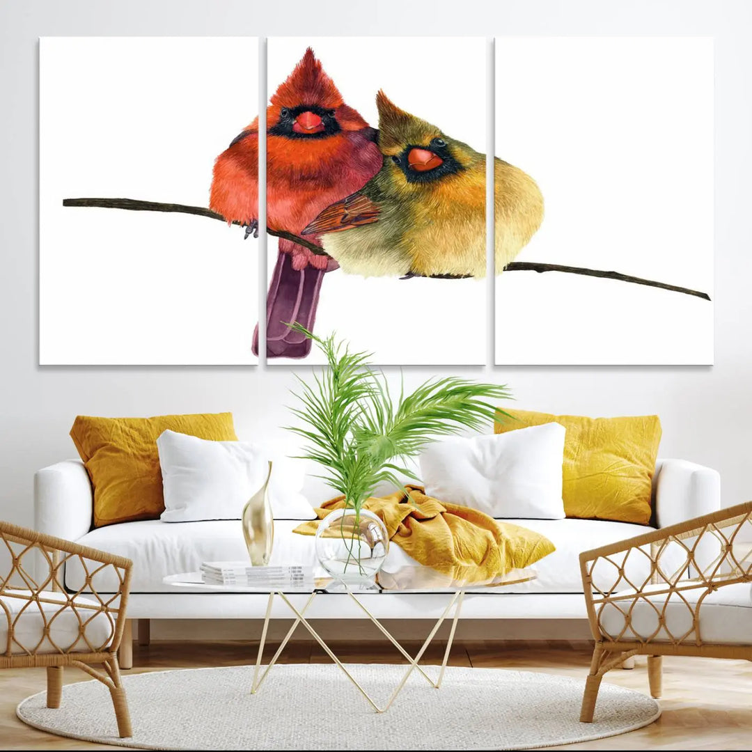 Cardinal Bird Canvas Wall Art - Male and Female Cardinal Print - Nature-Inspired Bird Wall Decor for Home - Vibrant Wildlife Art on Canvas