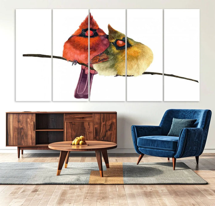 Cardinal Bird Canvas Wall Art - Male and Female Cardinal Print - Nature-Inspired Bird Wall Decor for Home - Vibrant Wildlife Art on Canvas