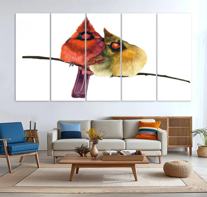 Cardinal Bird Canvas Wall Art - Male and Female Cardinal Print - Nature-Inspired Bird Wall Decor for Home - Vibrant Wildlife Art on Canvas