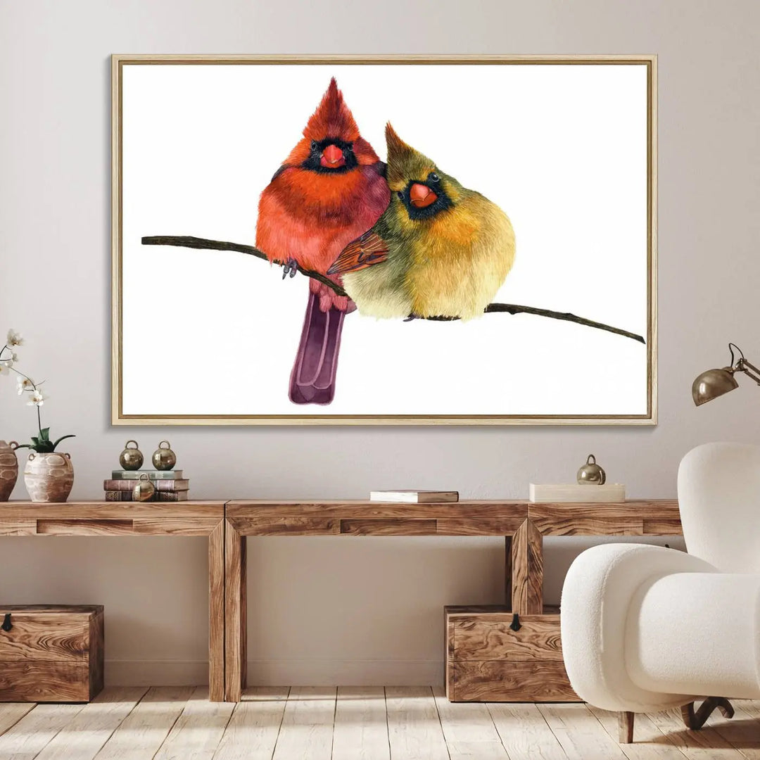 Cardinal Bird Canvas Wall Art - Male and Female Cardinal Print - Nature-Inspired Bird Wall Decor for Home - Vibrant Wildlife Art on Canvas