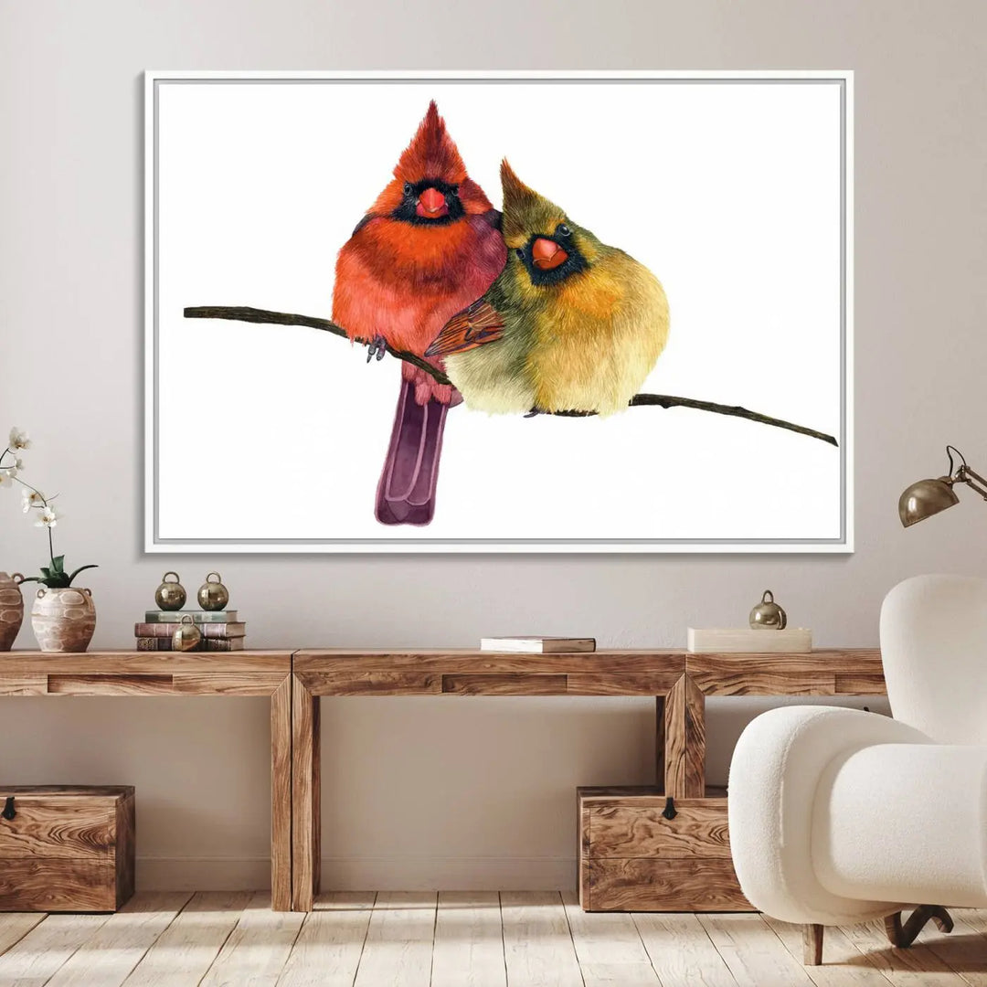 Cardinal Bird Canvas Wall Art - Male and Female Cardinal Print - Nature-Inspired Bird Wall Decor for Home - Vibrant Wildlife Art on Canvas