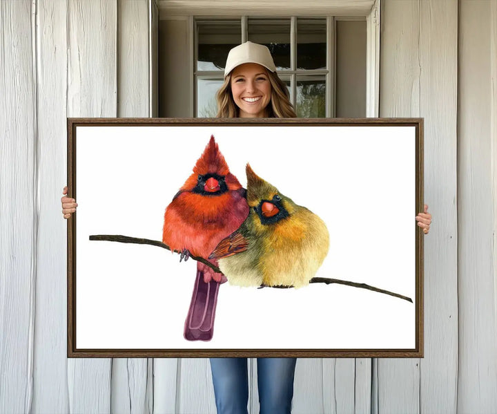 Cardinal Bird Canvas Wall Art - Male and Female Cardinal Print - Nature-Inspired Bird Wall Decor for Home - Vibrant Wildlife Art on Canvas