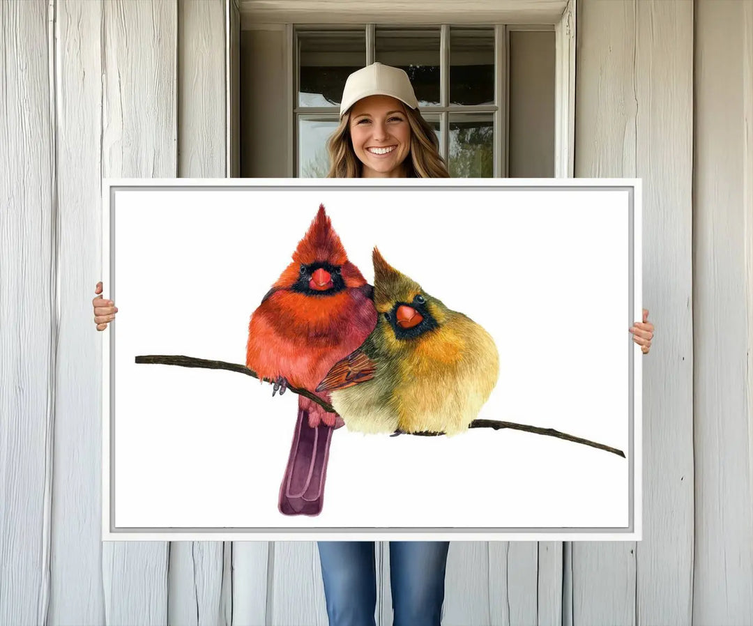 Cardinal Bird Canvas Wall Art - Male and Female Cardinal Print - Nature-Inspired Bird Wall Decor for Home - Vibrant Wildlife Art on Canvas