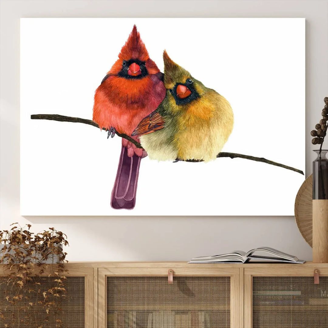 Cardinal Bird Canvas Wall Art - Male and Female Cardinal Print - Nature-Inspired Bird Wall Decor for Home - Vibrant Wildlife Art on Canvas