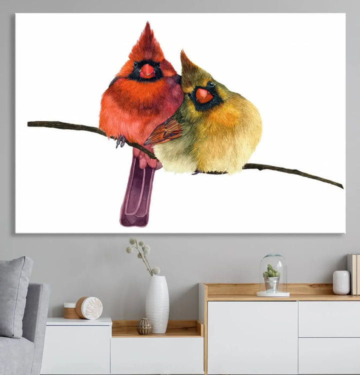 Cardinal Bird Canvas Wall Art - Male and Female Cardinal Print - Nature-Inspired Bird Wall Decor for Home - Vibrant Wildlife Art on Canvas