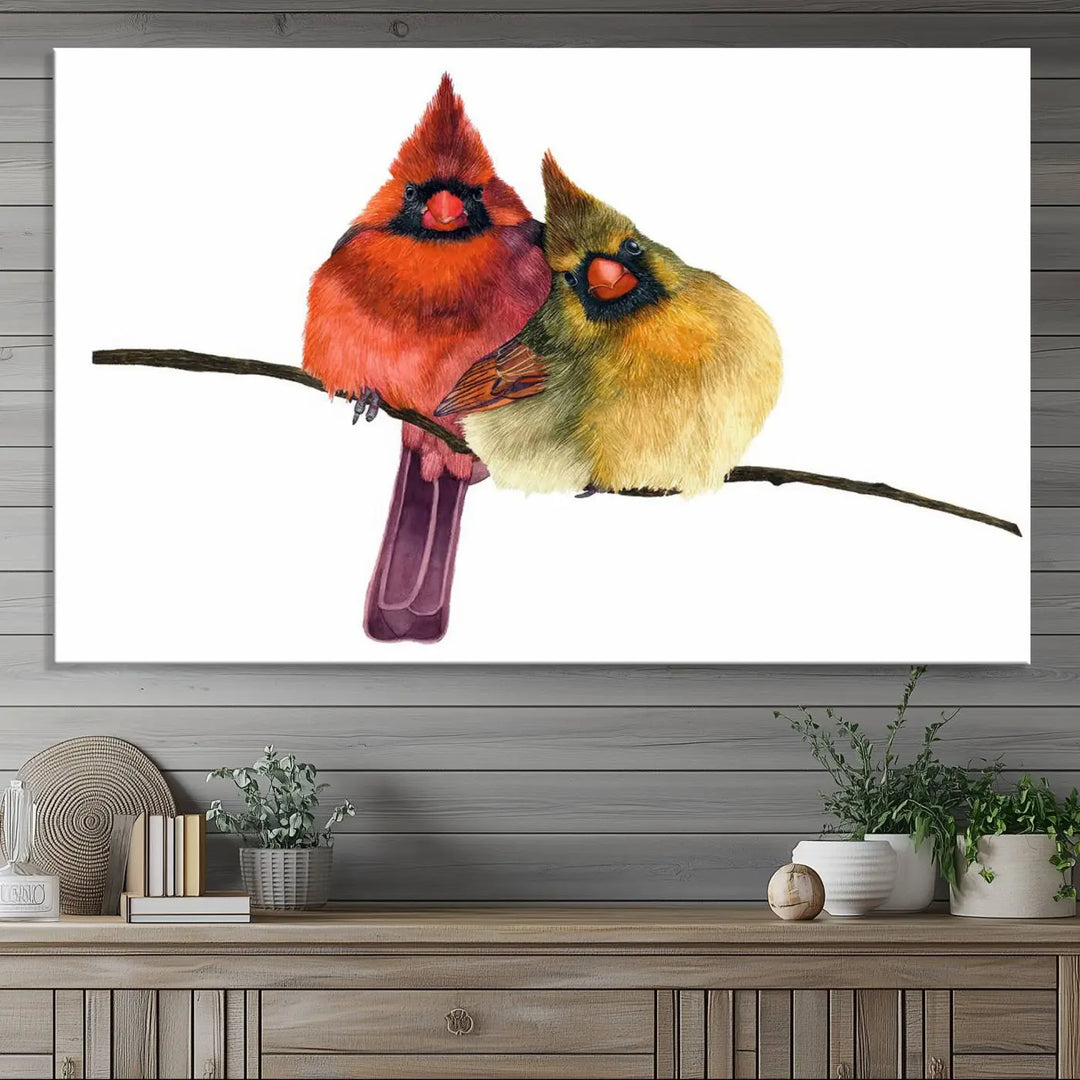 Cardinal Bird Canvas Wall Art - Male and Female Cardinal Print - Nature-Inspired Bird Wall Decor for Home - Vibrant Wildlife Art on Canvas