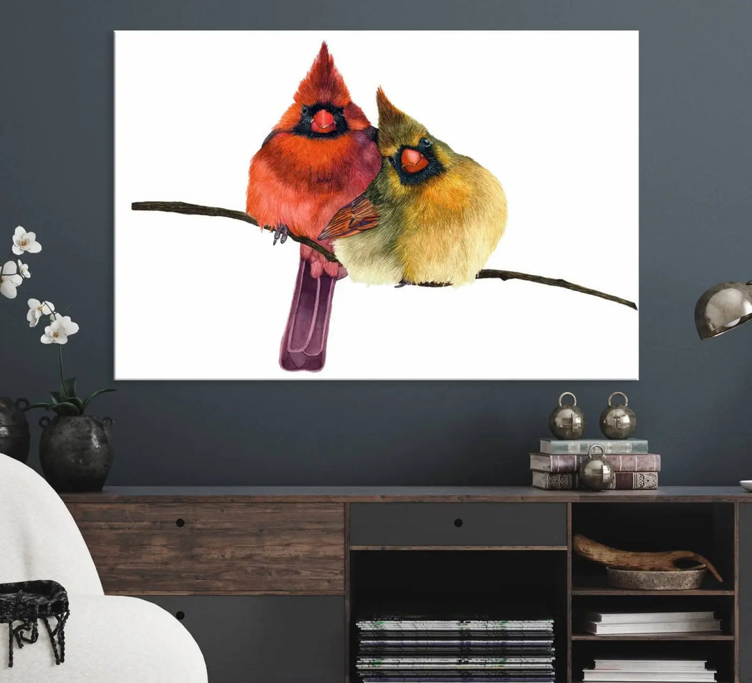 Cardinal Bird Canvas Wall Art - Male and Female Cardinal Print - Nature-Inspired Bird Wall Decor for Home - Vibrant Wildlife Art on Canvas