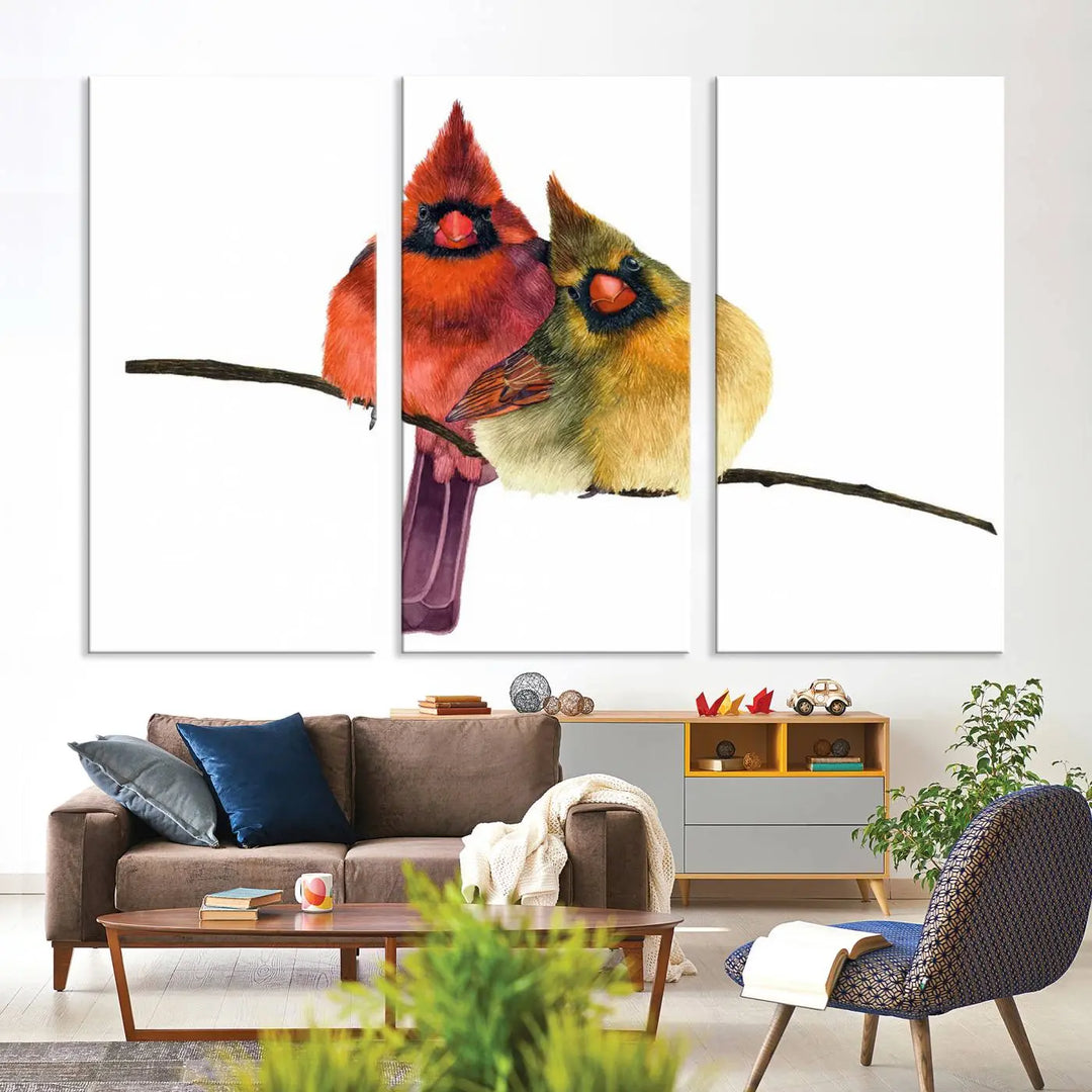 Cardinal Bird Canvas Wall Art - Male and Female Cardinal Print - Nature-Inspired Bird Wall Decor for Home - Vibrant Wildlife Art on Canvas