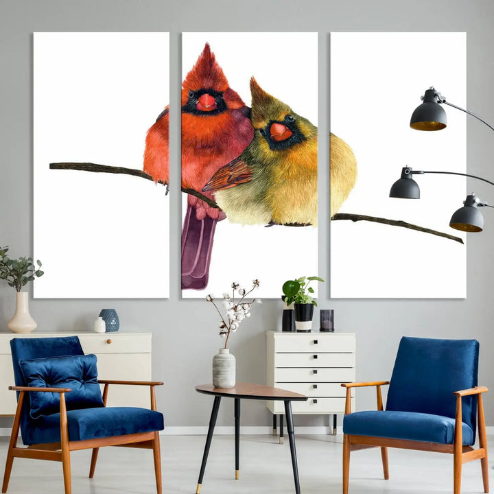 Cardinal Bird Canvas Wall Art - Male and Female Cardinal Print - Nature-Inspired Bird Wall Decor for Home - Vibrant Wildlife Art on Canvas