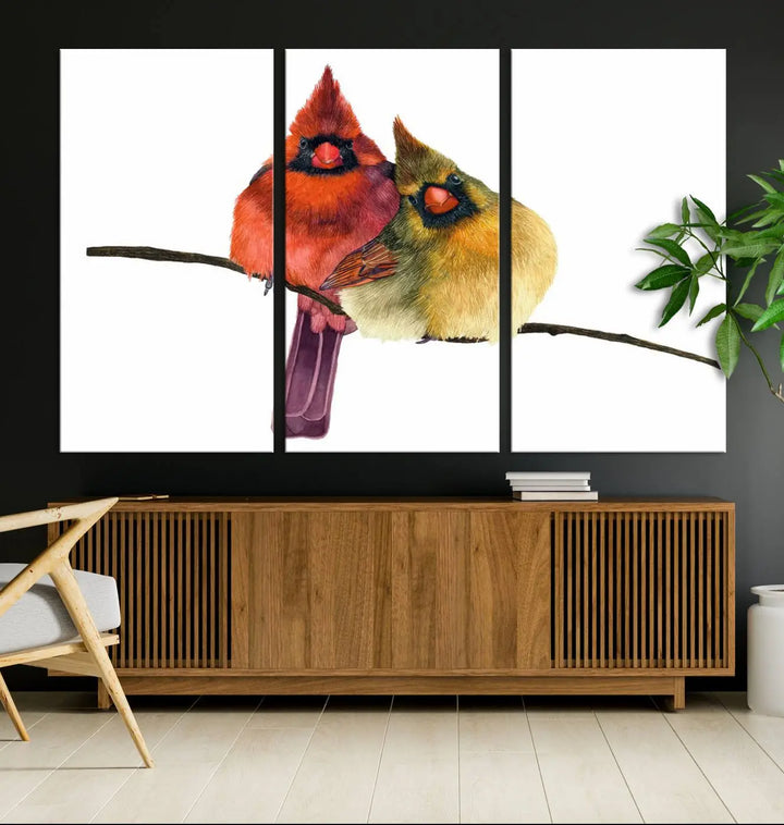 Cardinal Bird Canvas Wall Art - Male and Female Cardinal Print - Nature-Inspired Bird Wall Decor for Home - Vibrant Wildlife Art on Canvas