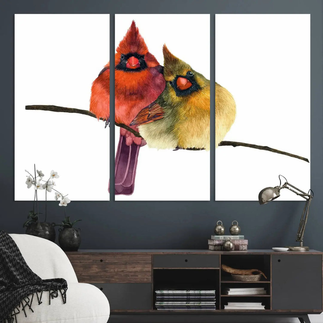 Cardinal Bird Canvas Wall Art - Male and Female Cardinal Print - Nature-Inspired Bird Wall Decor for Home - Vibrant Wildlife Art on Canvas