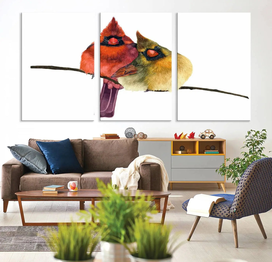 Cardinal Bird Canvas Wall Art - Male and Female Cardinal Print - Nature-Inspired Bird Wall Decor for Home - Vibrant Wildlife Art on Canvas