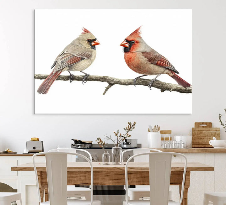 Cardinal Bird Canvas Wall Art - Male and Female Cardinal Print - Nature-Inspired Bird Wall Decor for Home - Vibrant Wildlife Art on Canvas