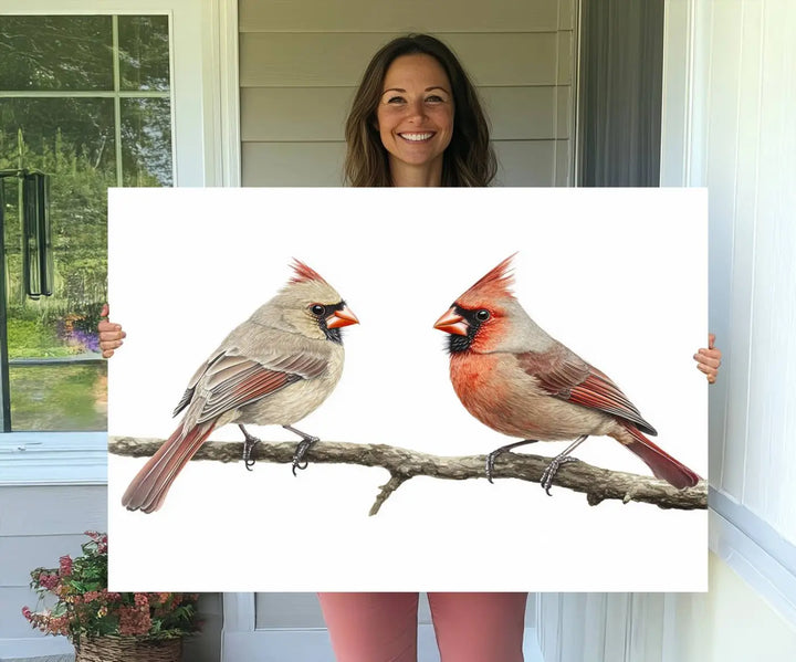 Cardinal Bird Canvas Wall Art - Male and Female Cardinal Print - Nature-Inspired Bird Wall Decor for Home - Vibrant Wildlife Art on Canvas