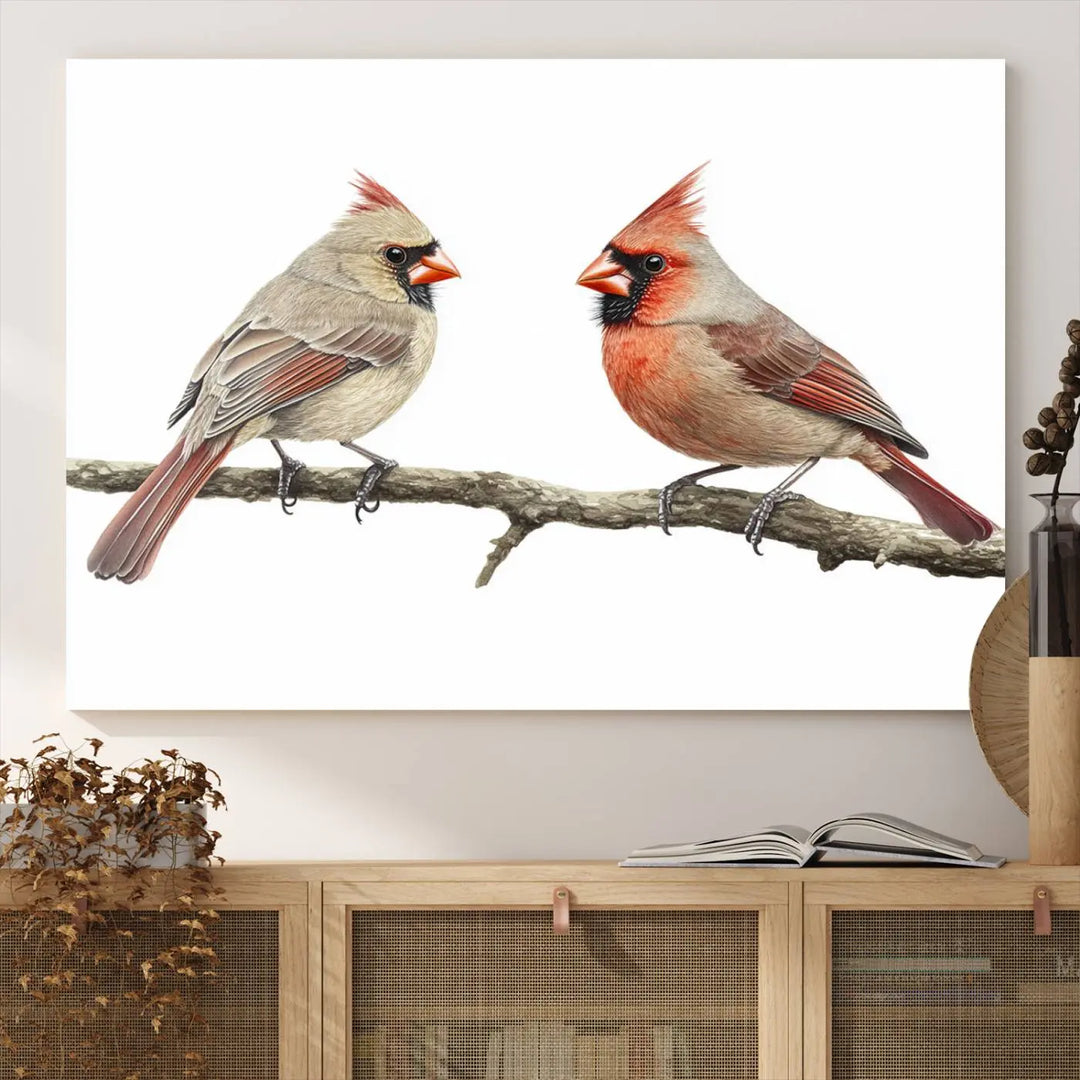 Cardinal Bird Canvas Wall Art - Male and Female Cardinal Print - Nature-Inspired Bird Wall Decor for Home - Vibrant Wildlife Art on Canvas