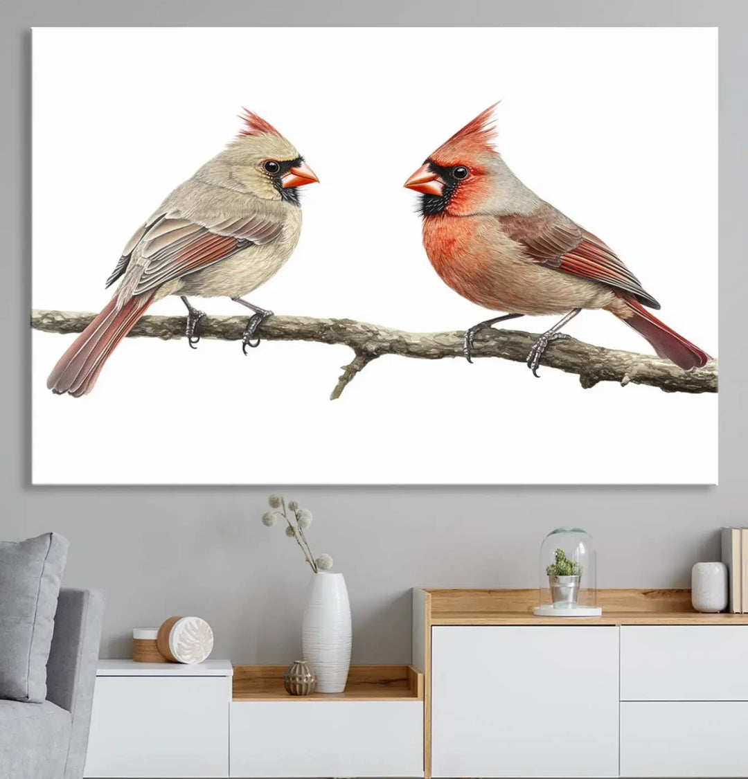 Cardinal Bird Canvas Wall Art - Male and Female Cardinal Print - Nature-Inspired Bird Wall Decor for Home - Vibrant Wildlife Art on Canvas