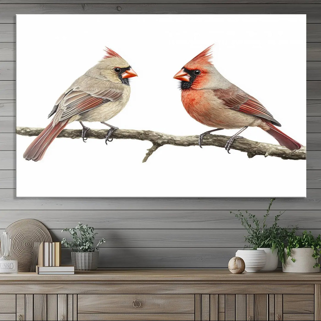 Cardinal Bird Canvas Wall Art - Male and Female Cardinal Print - Nature-Inspired Bird Wall Decor for Home - Vibrant Wildlife Art on Canvas