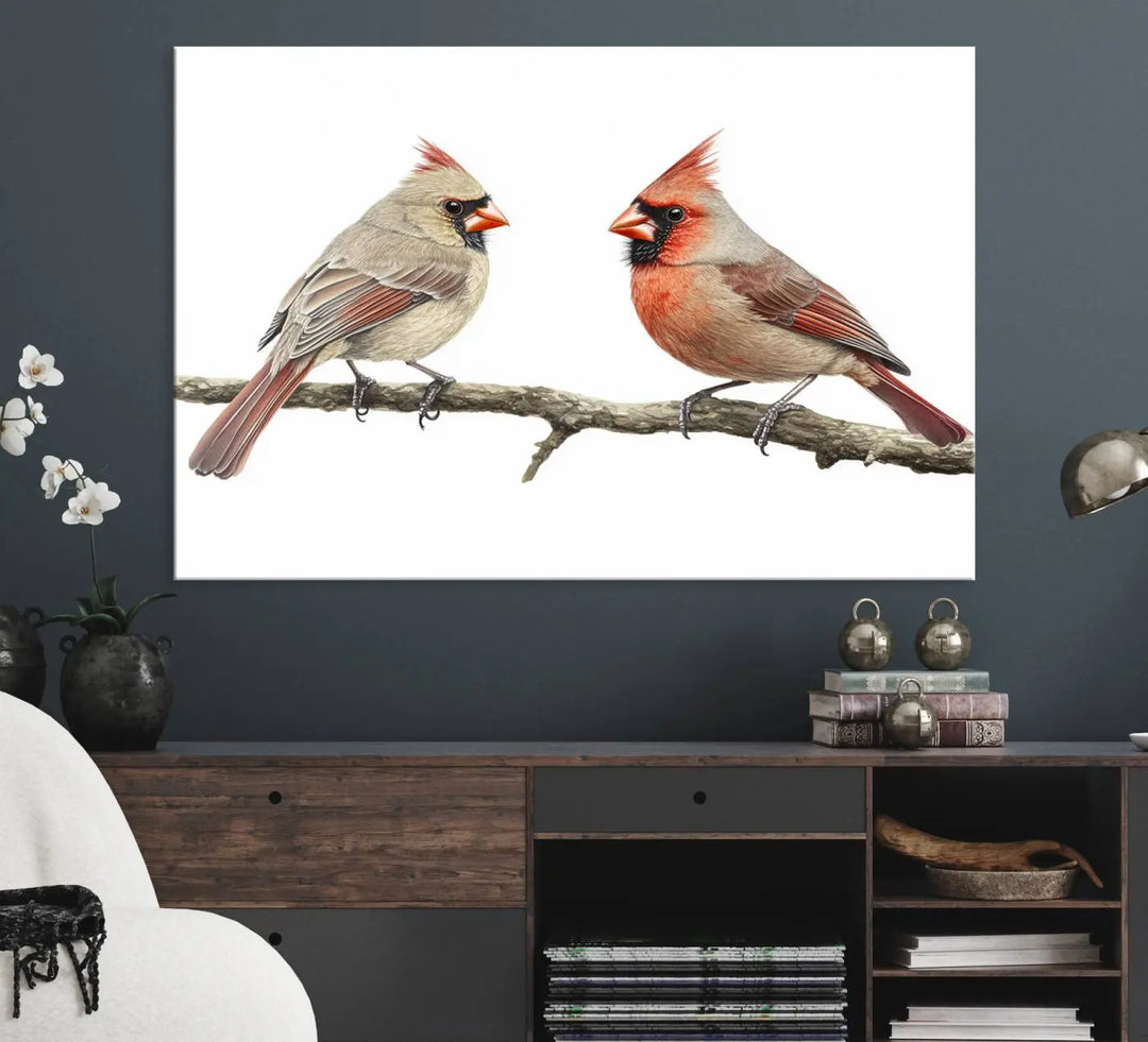 Cardinal Bird Canvas Wall Art - Male and Female Cardinal Print - Nature-Inspired Bird Wall Decor for Home - Vibrant Wildlife Art on Canvas