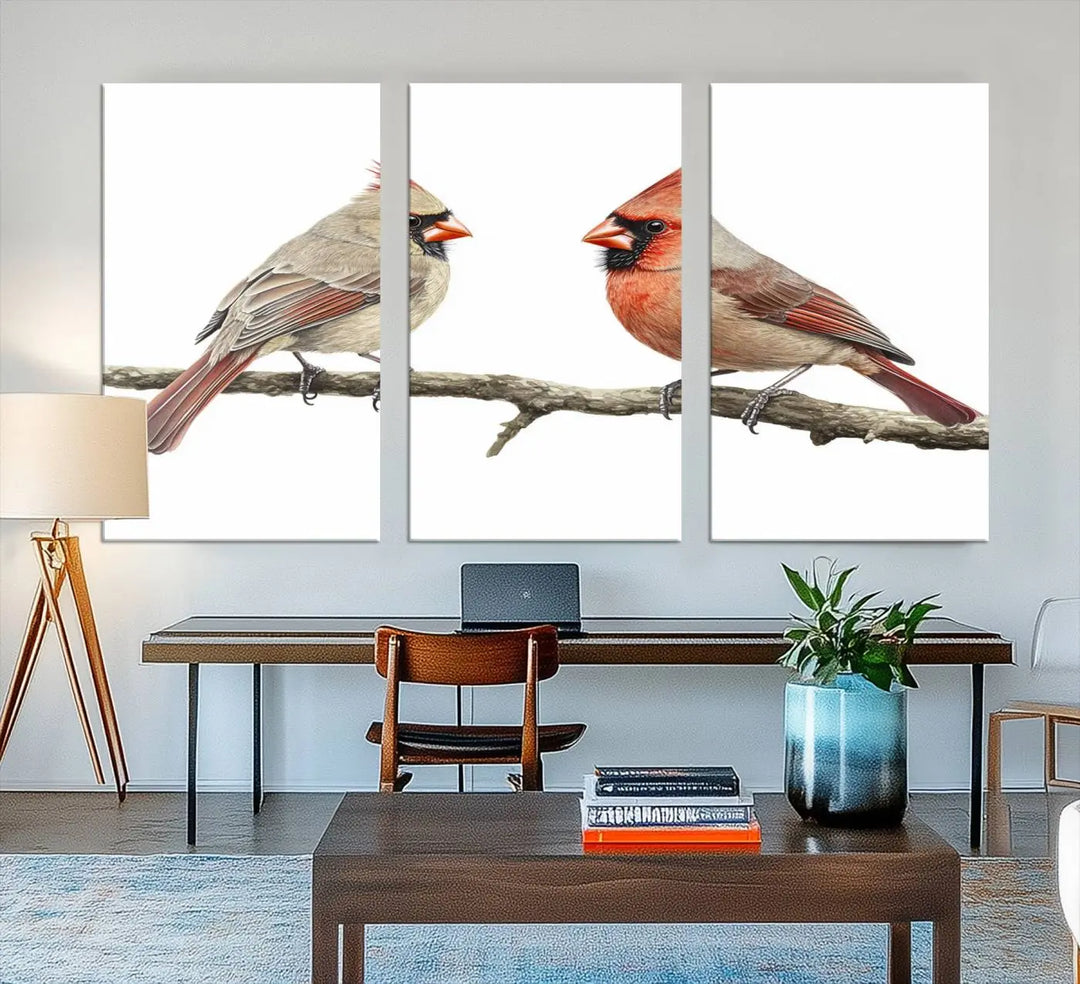 Cardinal Bird Canvas Wall Art - Male and Female Cardinal Print - Nature-Inspired Bird Wall Decor for Home - Vibrant Wildlife Art on Canvas