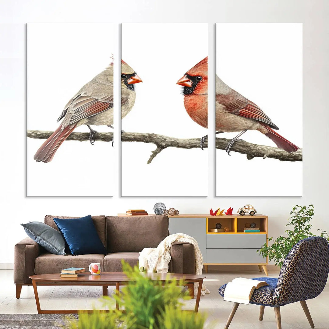 Cardinal Bird Canvas Wall Art - Male and Female Cardinal Print - Nature-Inspired Bird Wall Decor for Home - Vibrant Wildlife Art on Canvas