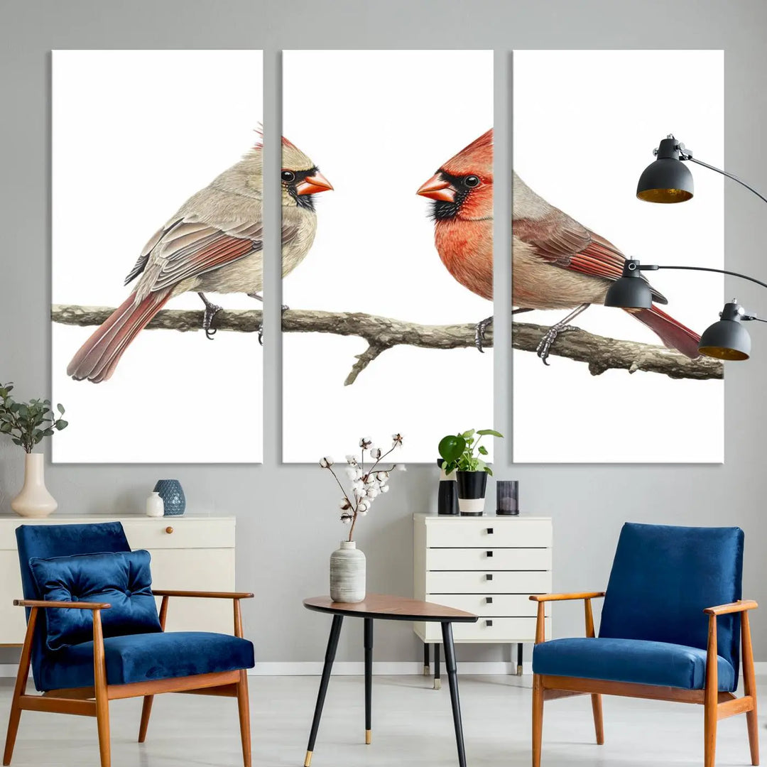 Cardinal Bird Canvas Wall Art - Male and Female Cardinal Print - Nature-Inspired Bird Wall Decor for Home - Vibrant Wildlife Art on Canvas