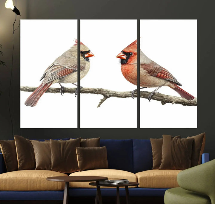 Cardinal Bird Canvas Wall Art - Male and Female Cardinal Print - Nature-Inspired Bird Wall Decor for Home - Vibrant Wildlife Art on Canvas