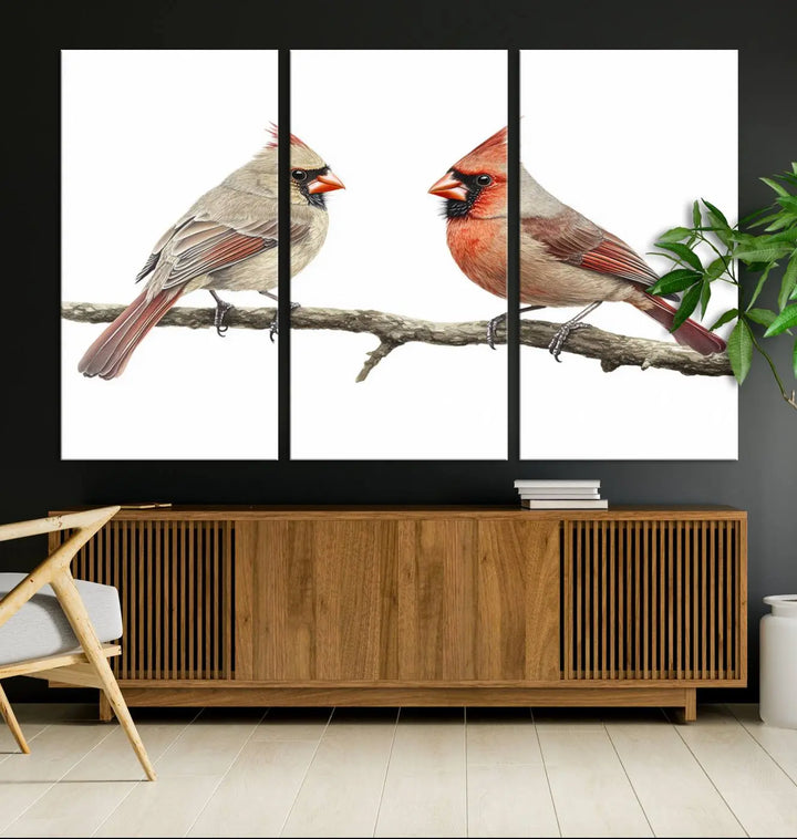 Cardinal Bird Canvas Wall Art - Male and Female Cardinal Print - Nature-Inspired Bird Wall Decor for Home - Vibrant Wildlife Art on Canvas