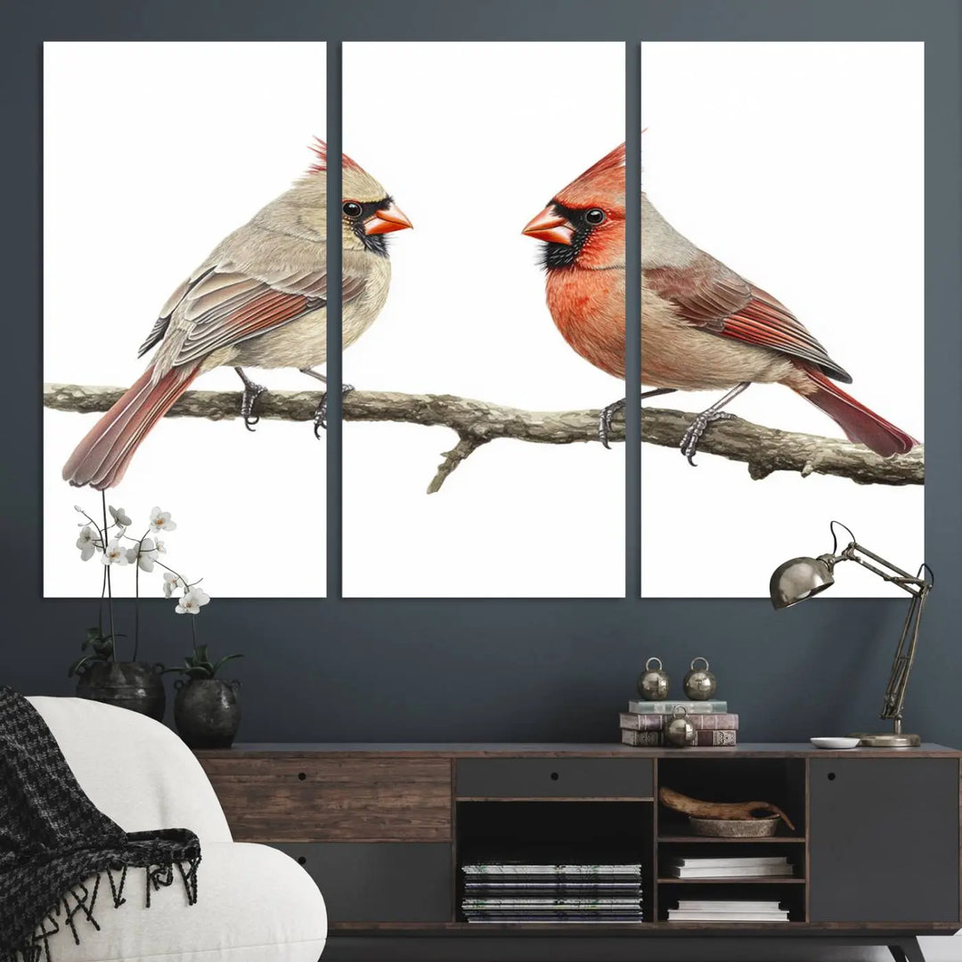 Cardinal Bird Canvas Wall Art - Male and Female Cardinal Print - Nature-Inspired Bird Wall Decor for Home - Vibrant Wildlife Art on Canvas