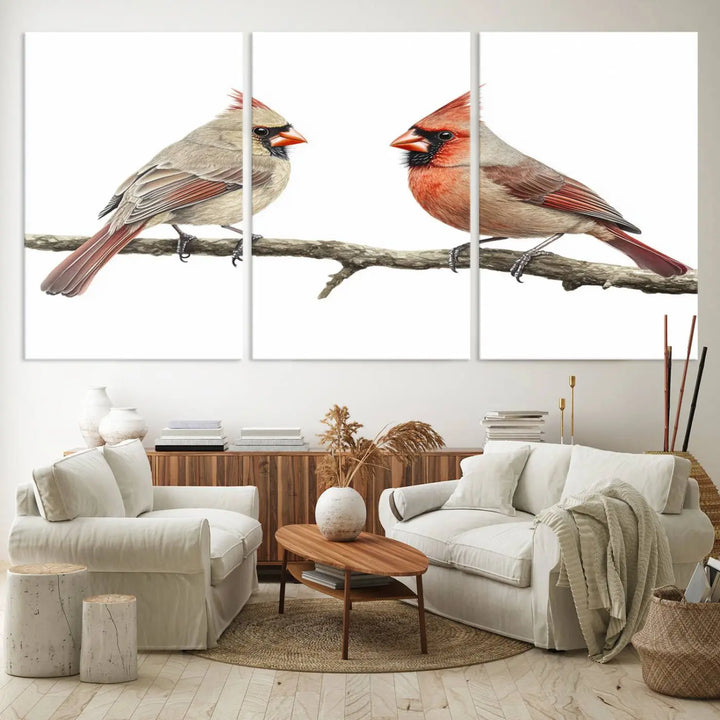 Cardinal Bird Canvas Wall Art - Male and Female Cardinal Print - Nature-Inspired Bird Wall Decor for Home - Vibrant Wildlife Art on Canvas