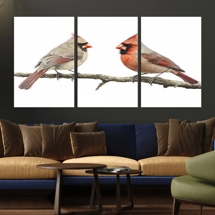 Cardinal Bird Canvas Wall Art - Male and Female Cardinal Print - Nature-Inspired Bird Wall Decor for Home - Vibrant Wildlife Art on Canvas