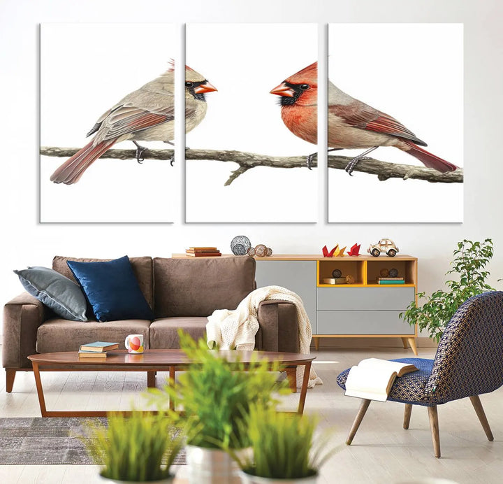 Cardinal Bird Canvas Wall Art - Male and Female Cardinal Print - Nature-Inspired Bird Wall Decor for Home - Vibrant Wildlife Art on Canvas