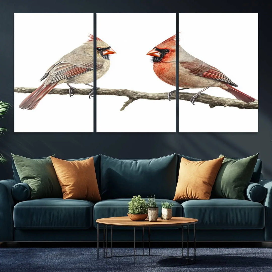 Cardinal Bird Canvas Wall Art - Male and Female Cardinal Print - Nature-Inspired Bird Wall Decor for Home - Vibrant Wildlife Art on Canvas